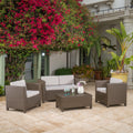 Puerta 4Pc Set Brown Rattan Waterproof Fabric