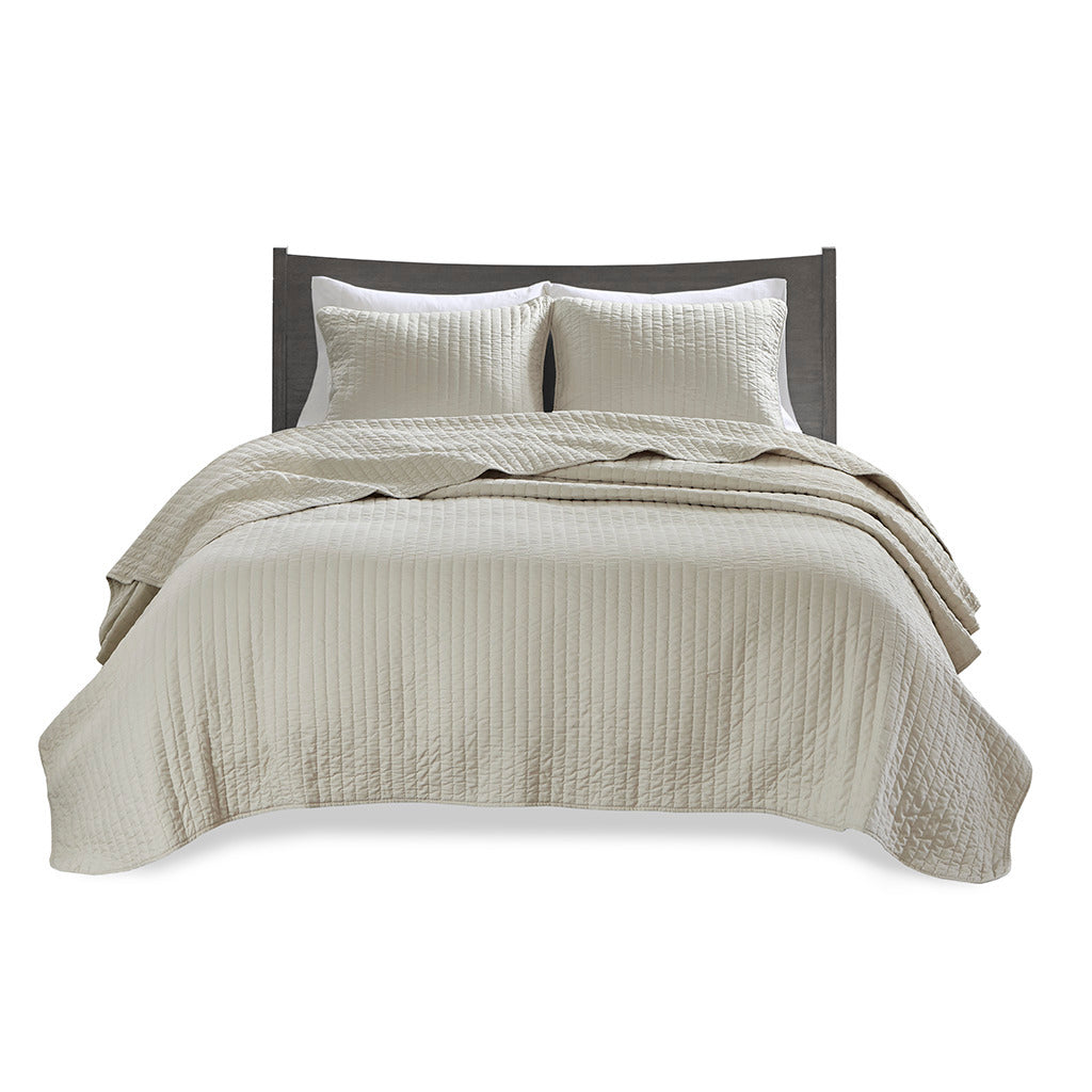 3 Piece Quilt Set Cream King Cal King King Cream Cotton