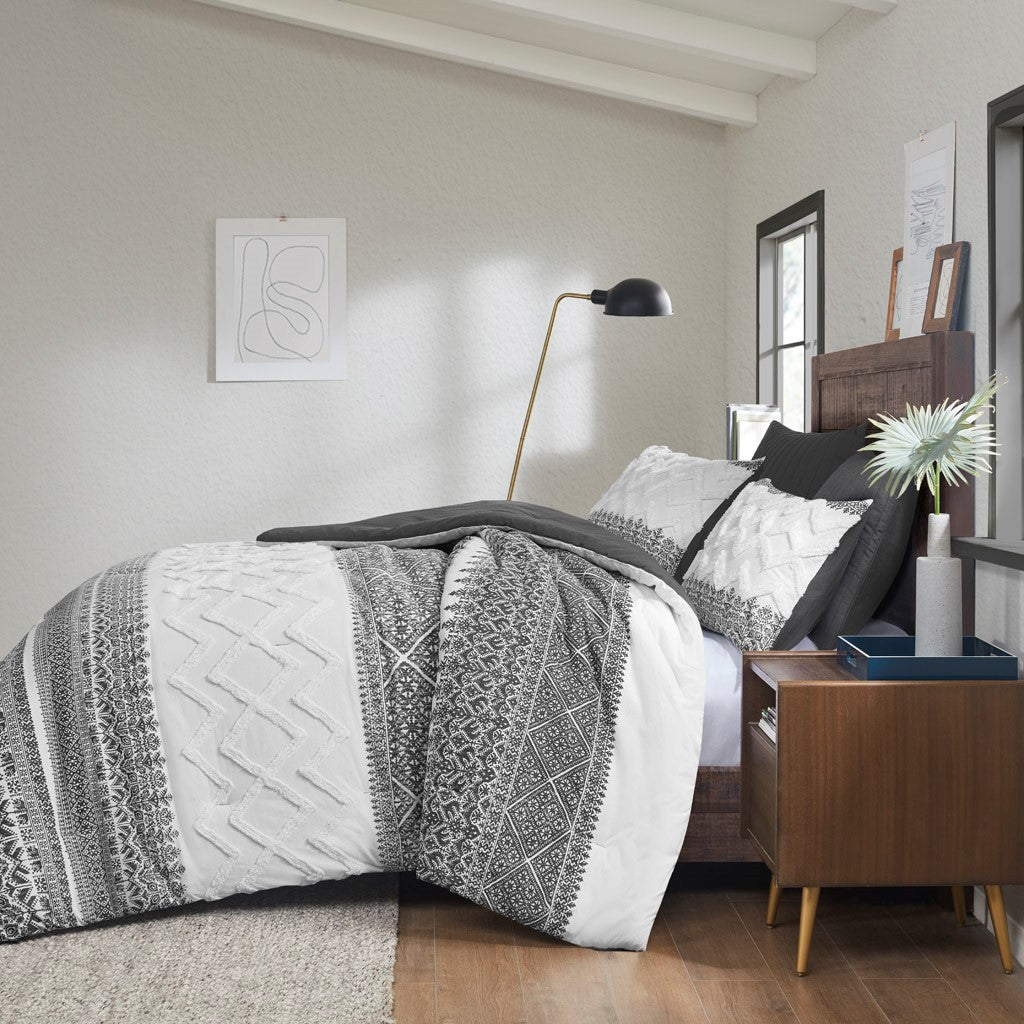 3 Piece Cotton Comforter Set With Chenille Tufting Gray King Cal King King Gray Cotton
