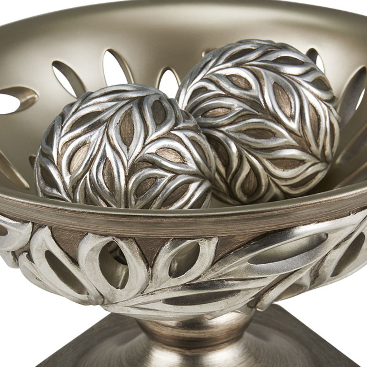 12.75" Long Polyresin Decorative Bowl "Kiara", Silver Peacock Feathers Design Silver Polyresin