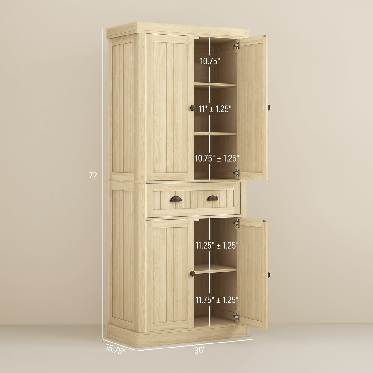 Homcom 72" Farmhouse Kitchen Pantry Cabinet, Freestanding Tall Storage Cabinet With 4 Soft Close Doors, 2 Adjustable Shelves And Drawer For Dining Room, Natural Wood Natural Wood Mdf