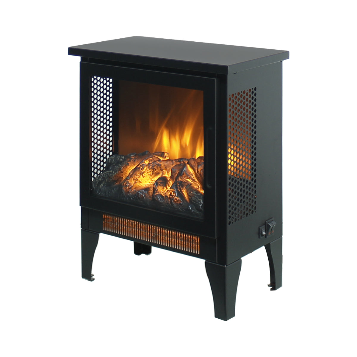 15 Inch Freestanding Electric Fireplace Stove Heater With 3D Flame Effect Powder Coated Electric Yes Antique Black Vent Free No Freestanding Tempered Glass Sheet Metal Electric