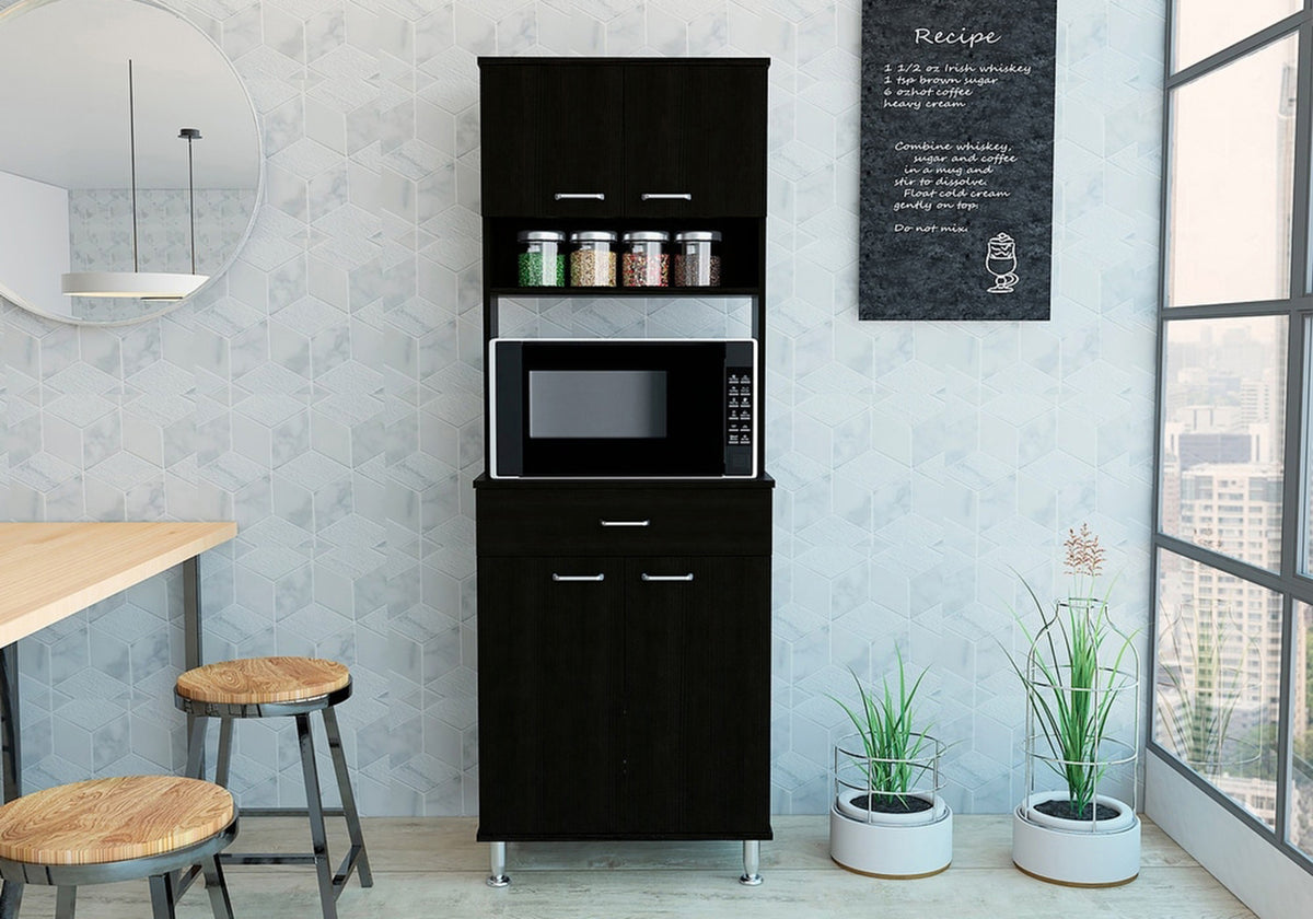Santa Maria 1 Drawer 1 Shelf Area Pantry With Adjustable Metal Legs Black Wengue Black Particle Board