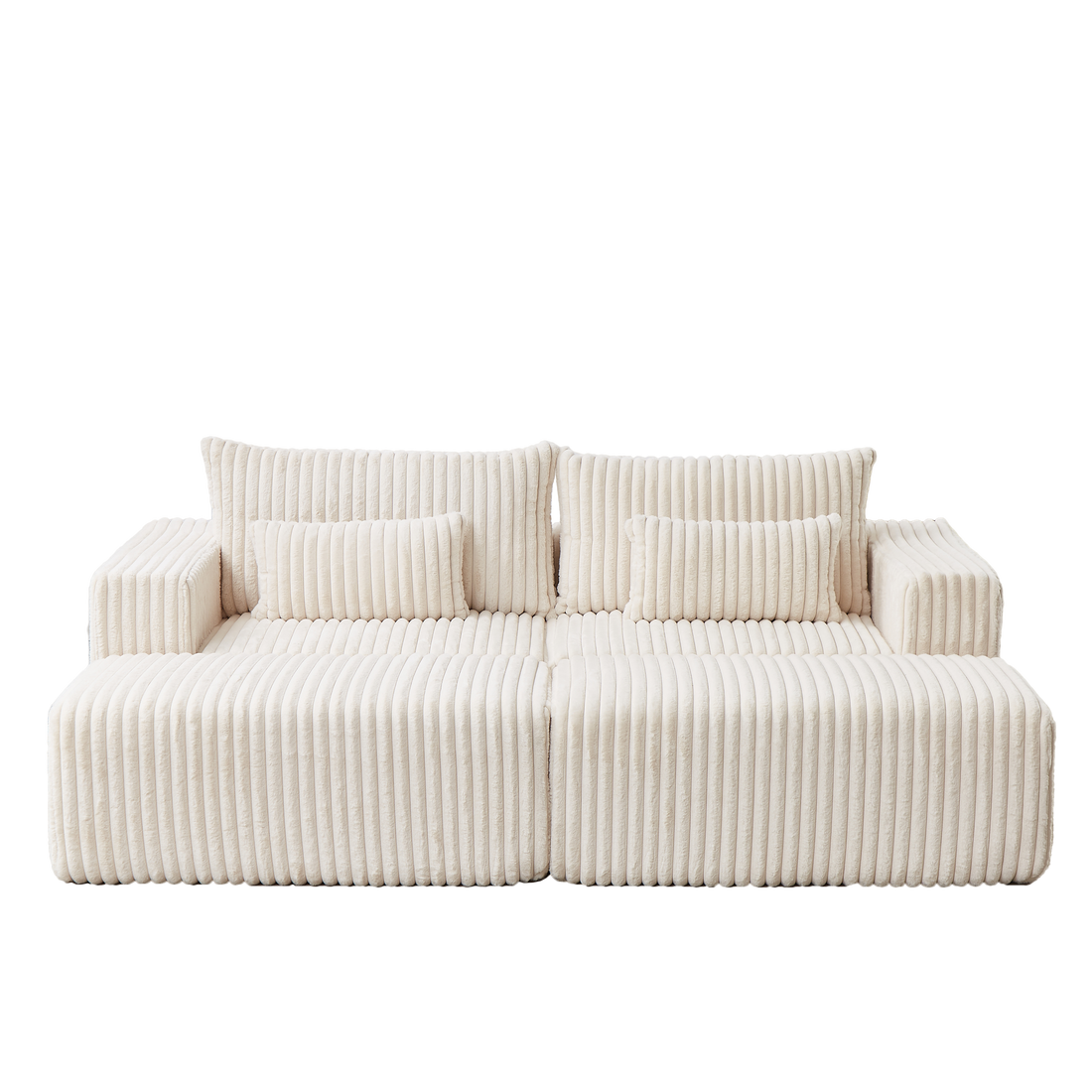 87" Oversized Sectional Lounge Chaise,No Assembly Required,Cloud Plush Loveseat With Two Removable Footstool,Fluffy Modern Sleeper Chair For Indoor Living Room Bedroom Beige Corduroy 2 Seat