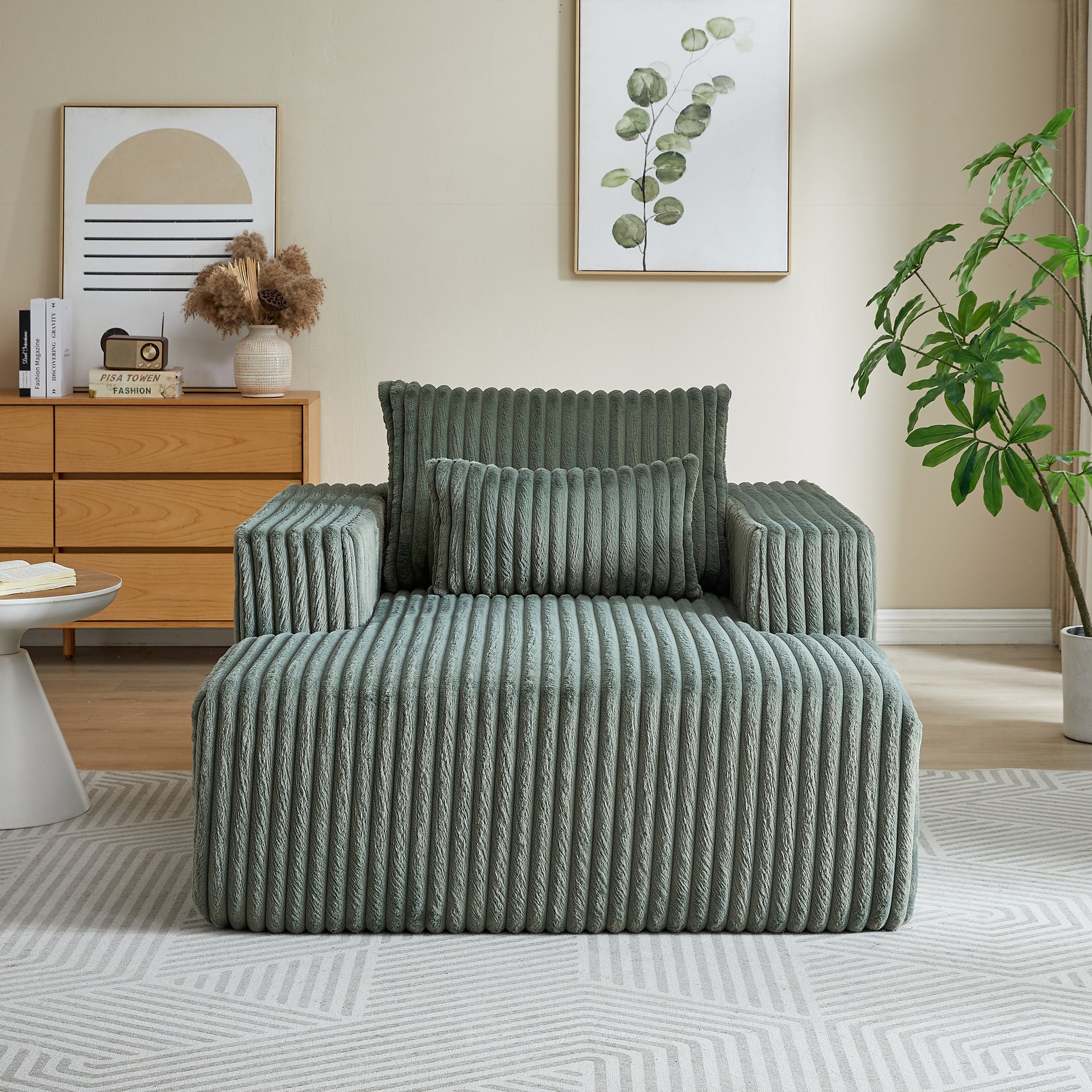 62.5 Inch Corduroy Sponge Sofa Lounge Chair,No Assembly Required,Fluffy Modern Sleeper Chair For Indoor Living Room Bedroom Army Green Foam Corduroy 1 Seat
