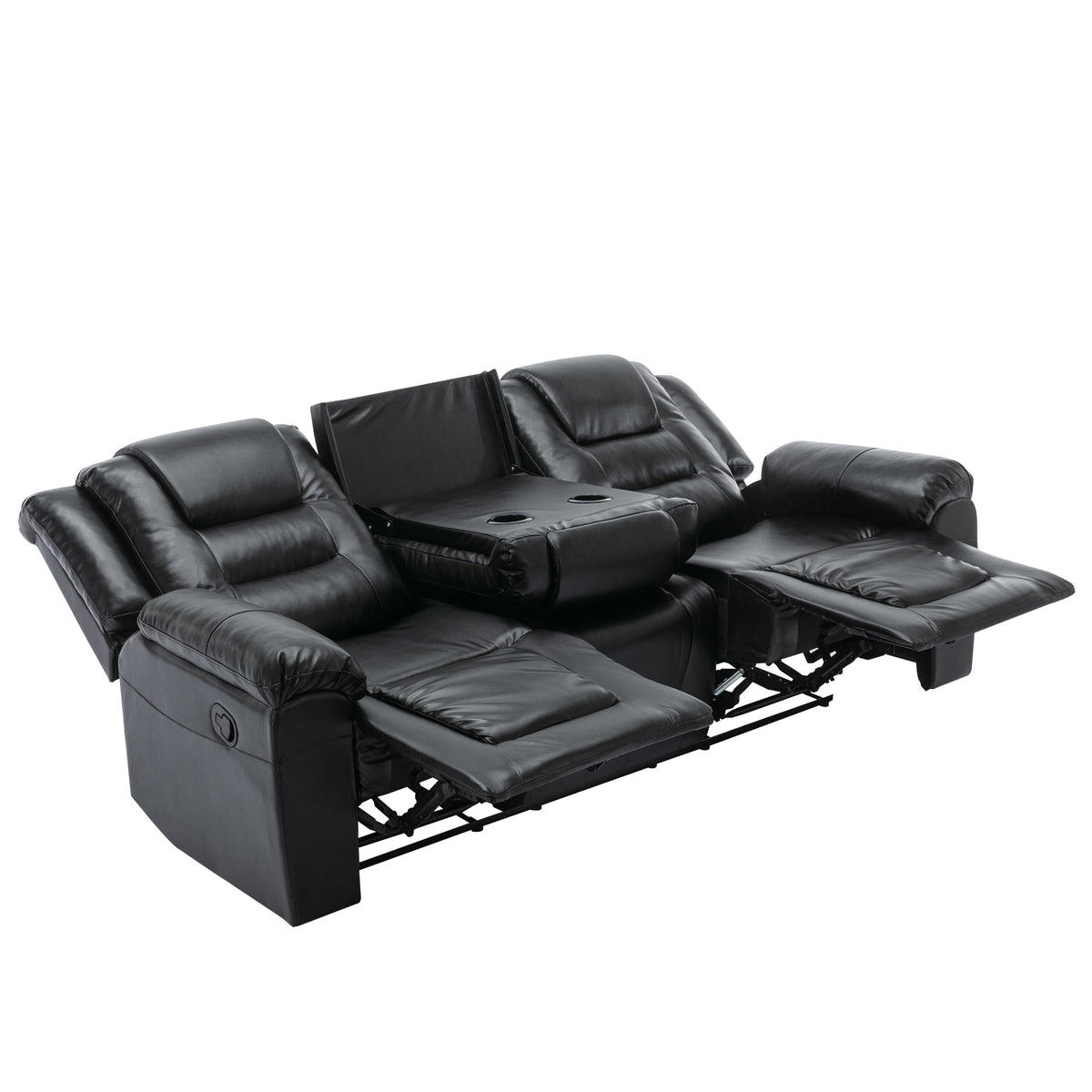 Home Theater Recliner Set Manual Recliner Chair With Wide Armrest, Two Built In Cup Holders For Living Room,Bedroom, Black Old Sku:Sg000760Aab Black Foam Pu Leather