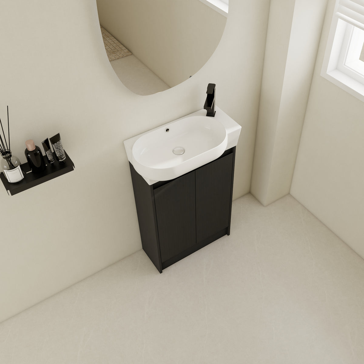 23" Freestanding Bathroom Vanity With Sink, Soft Close Doors Black Chestnut Bathroom Modern Plywood