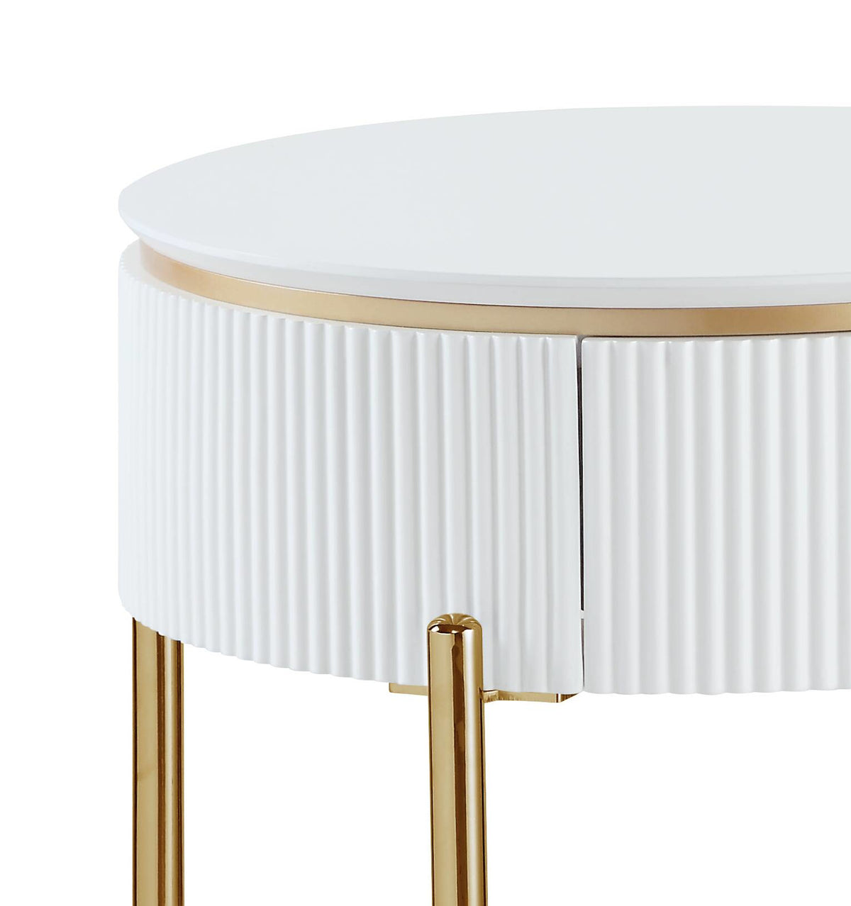 White High Gloss And Gold End Table With Metal Leg White Gold Primary Living Space Drawers Rectangular Wood Metal