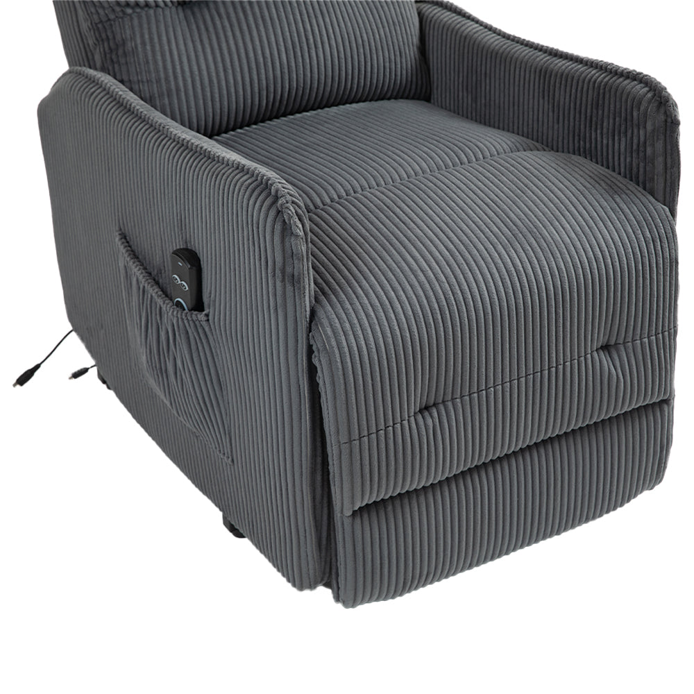 Coolmore Recliner Chair, Electric Recliner Chairs For Adults, Side Pocket Power Reclining Chair Pocket Springs Seat Cushion, Corduroy Fabric Recliner Sofa For Living Room, Bedroom, Home Theater Dg Dark Gray Foam Corduroy