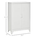 Homcom Industrial Storage Cabinet, Steel Garage Cabinet With Double Doors And Adjustable Shelves, White White Metal