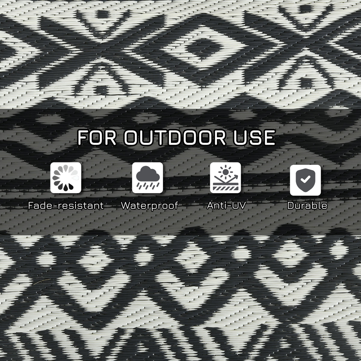 Outsunny Reversible Outdoor Rug, 8' X 10' Waterproof Plastic Straw Floor Mat, Portable Rv Camping Carpet With Carry Bag, Large Floor Mat For Backyard, Deck, Picnic, Beach, Gray & Cream White Boho Multicolor Polypropylene