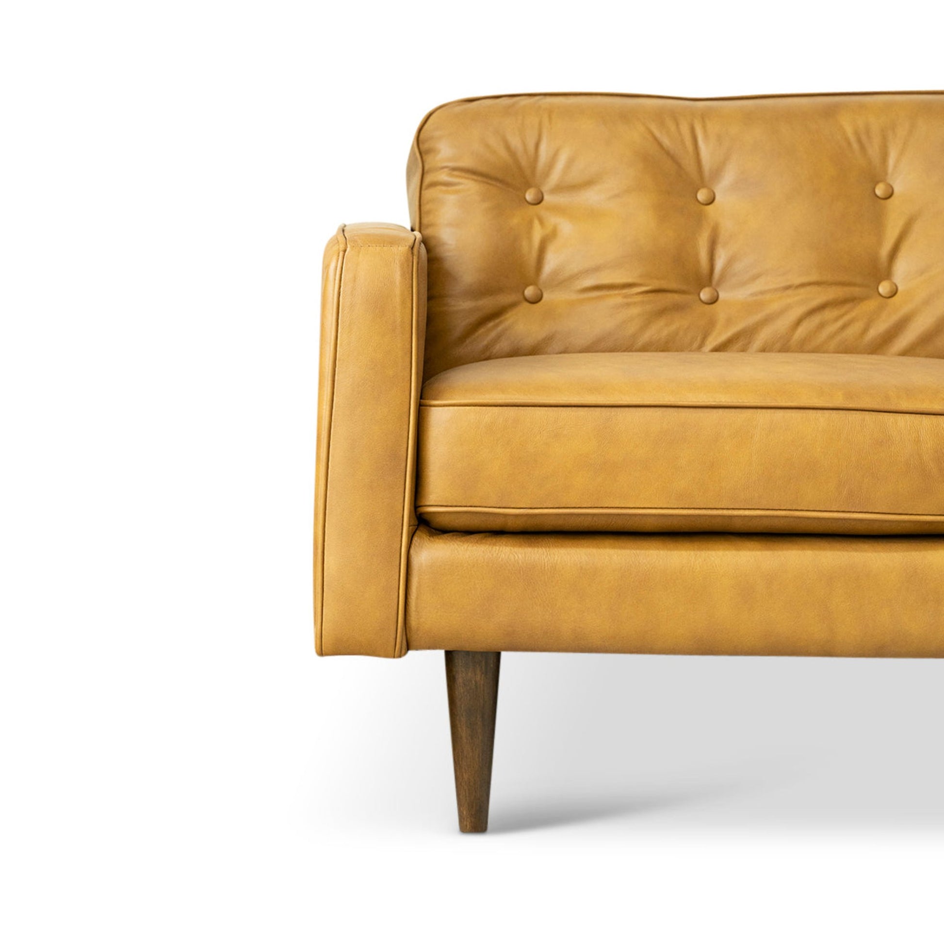 Braxton Tan Leather Sofa Brown,Tan Brown Genuine Leather Wood Primary Living Space Tufted Back Mid Century Modern Foam Genuine Leather,Solid Wood 3 Seat