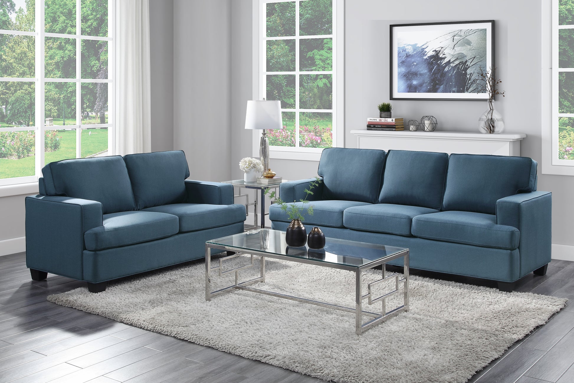 Transitional Style Beautiful Seat Blue Textured Fabric Upholstered Solid Wood Frame Living Room Furniture 1Pc Blue Polyester Wood Primary Living Space Transitional Square Arms Plywood,Solid Wood