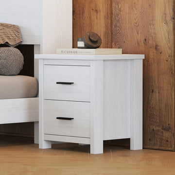 Vintage Two Drawer Wooden Nightstand, Simple And Generous, Large Storage Space,White White Particle Board Mdf
