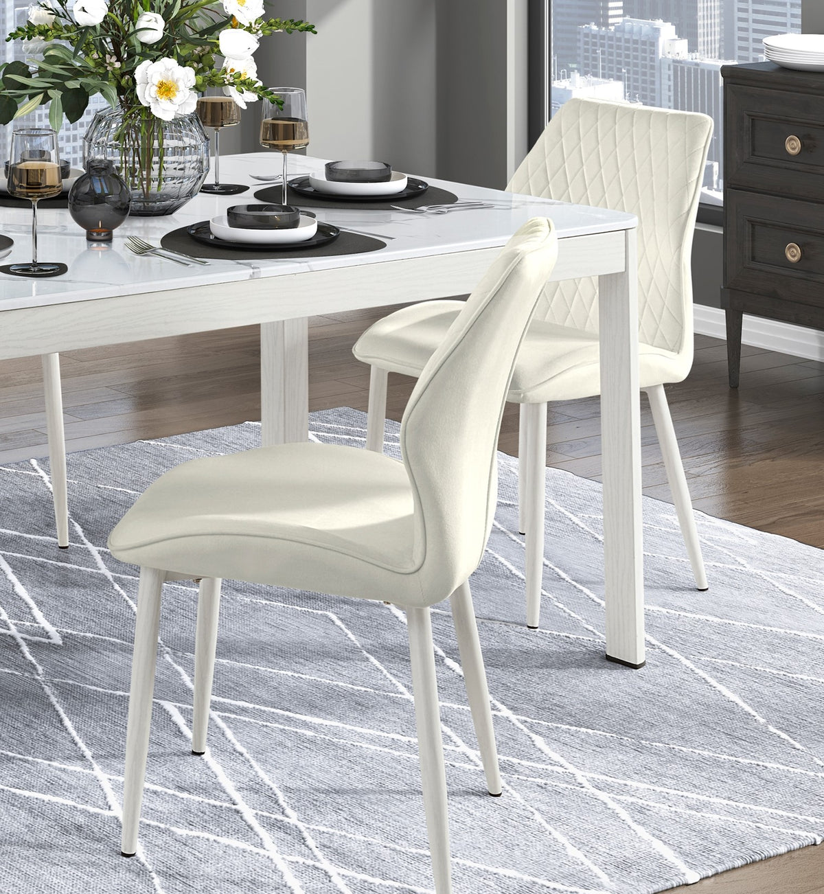 Modern Dining Side Chairs Set Of 2, Beige Velvet Upholstered White Metal Legs Furniture Beige Dining Room Modern,Ultra Modern Side Chair Metal