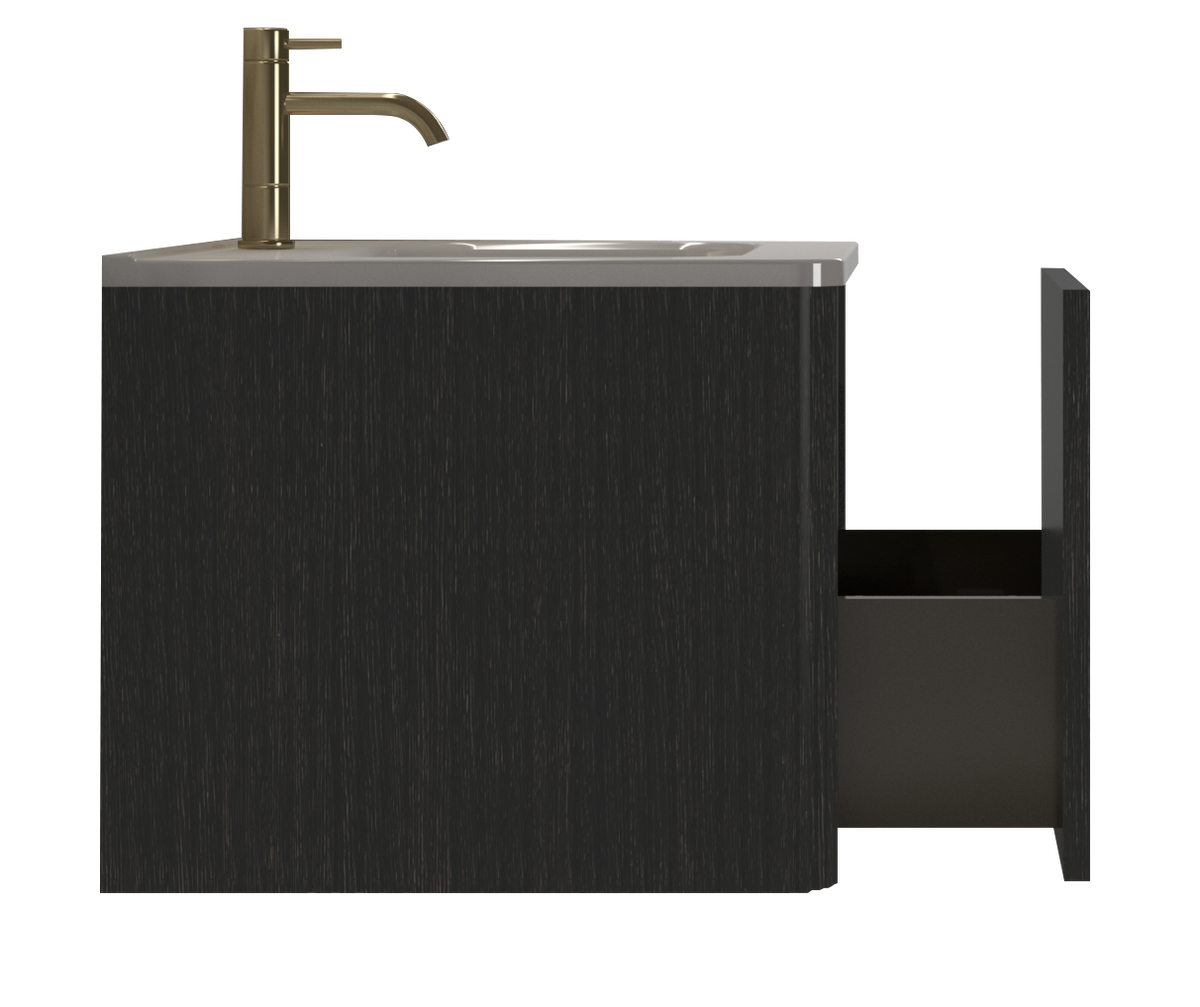 U056 Etna24W 308 Etna 24" Striped Brushed Black Oak Floating Bathroom Vanity With White Ceramic Sink, Bathroom Vanity For Modern Bathroom, One Piece White Sink Basin Without Drain, Pre Assembled