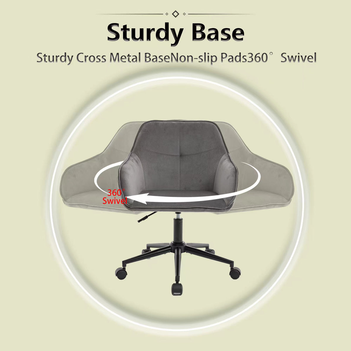 Velvet Office Desk Chair, Modern Home Desk Chair With Wheelsvanity Chairs For Living Room, Bedroom,Study Room Grey Black Foam Polyester Blend