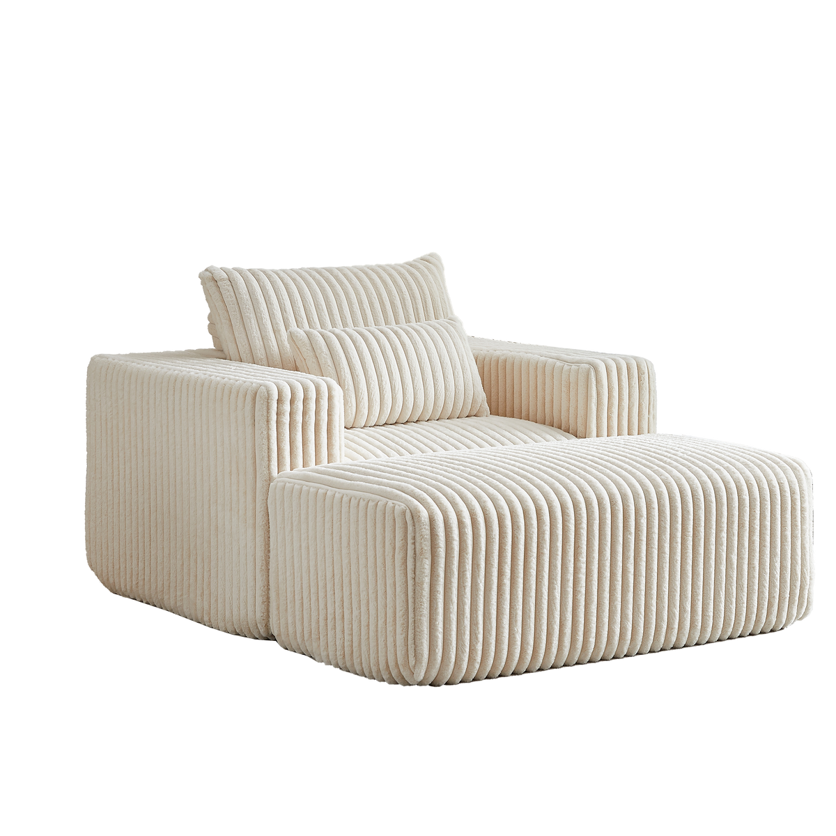 62.5 Inch Corduroy Sponge Sofa Lounge Chair With Removable Footrest,No Assembly Required,Fluffy Modern Sleeper Chair For Indoor Living Room Bedroom Beige Foam Corduroy 1 Seat