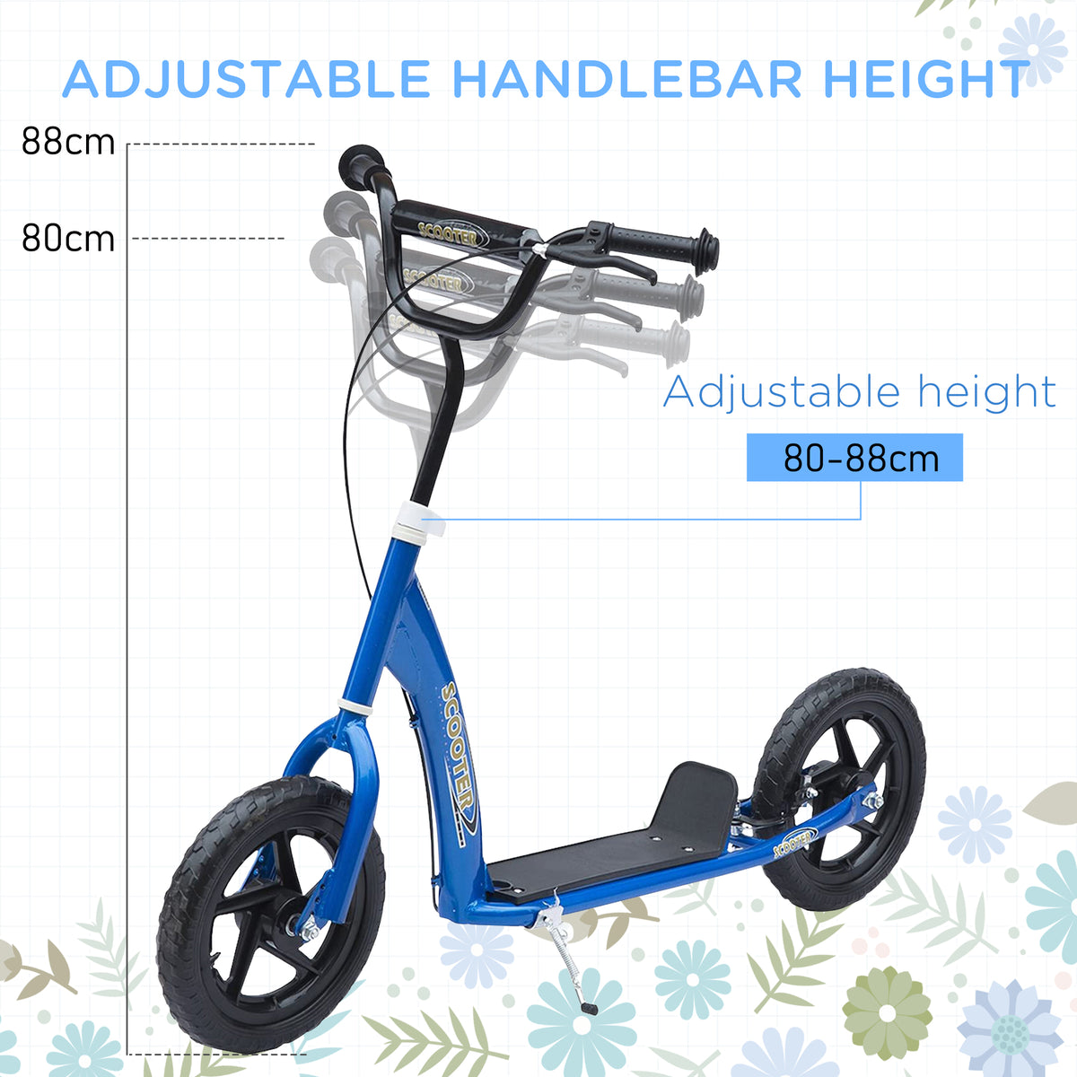 Homcom Kick Scooter For Kids 5 12 Years Old, Big Wheel Kids Scooter With Adjustable Height Handlebar, Non Slip Footplate, Rear Brake, Blue Blue Steel