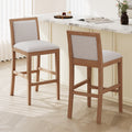 30.5 Inch Height Bar Stools Set Of 2, Rubber Wood Frame,Fabric Sponge Cushion And Upholstered Barstools, Retro Bar Chairs Suitable For Kitchen Island,Bedroom,Dining Room. Rubberwood Beige,Wood
