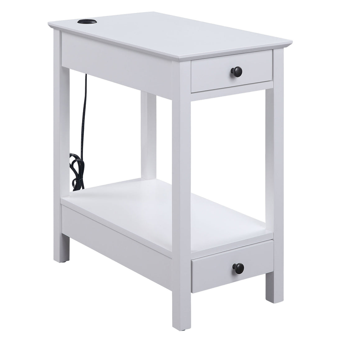 White Storage Accent Table With Usb White White Primary Living Space Modern Drawers Rectangular Wood