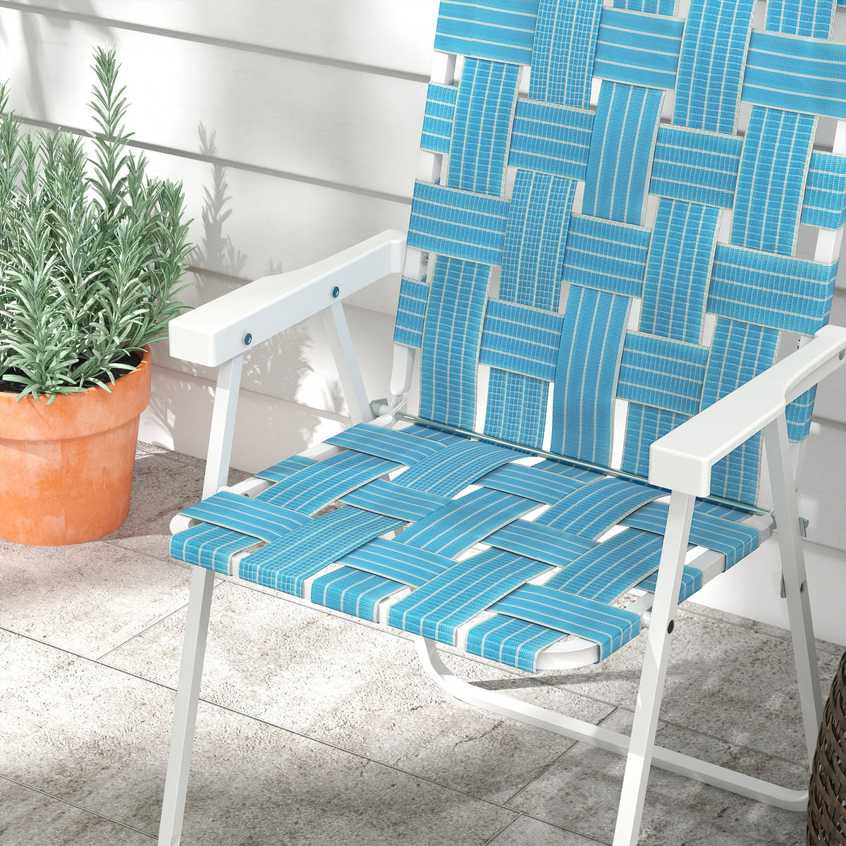 Outsunny Set Of 2 Patio Folding Chairs, Classic Outdoor Camping Chairs, Portable Lawn Chairs For Camping, Garden, Pool, Beach, Backyard W Armrests, Blue Blue Steel