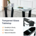 Table And Chair Set.A Rectangular Dining Table Features With Tempered Glass Top And Sleek Black Mdf Stand.Paried With 6 Pu Chairs With Checkered Armless High Back And Electroplated Metal Legs. Black,Transparent Seats 6 Mdf Glass