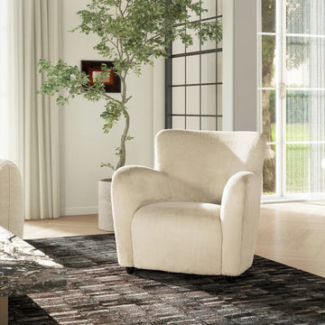 Wolffe 32" Curved Arm Accent Chair, Cr Me De La Cr Me White Faux Fur White Foam Faux Fur