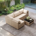 5 Piece Patio Furniture Set, All Weather Boho Outdoor Conversation Set Sectional Sofa With Water Resistant Grey Thick Cushions Beige Pe Rattan Iron Waterproof Fabric