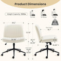 Criss Cross Chair With Wheels, Armless Legged Office Desk Chair, Comfy Swivel Rolling Vanity Chair, Ergonomic Fabric Modern Wide Seat Adjustable Home Office Chair White Pu White Metal