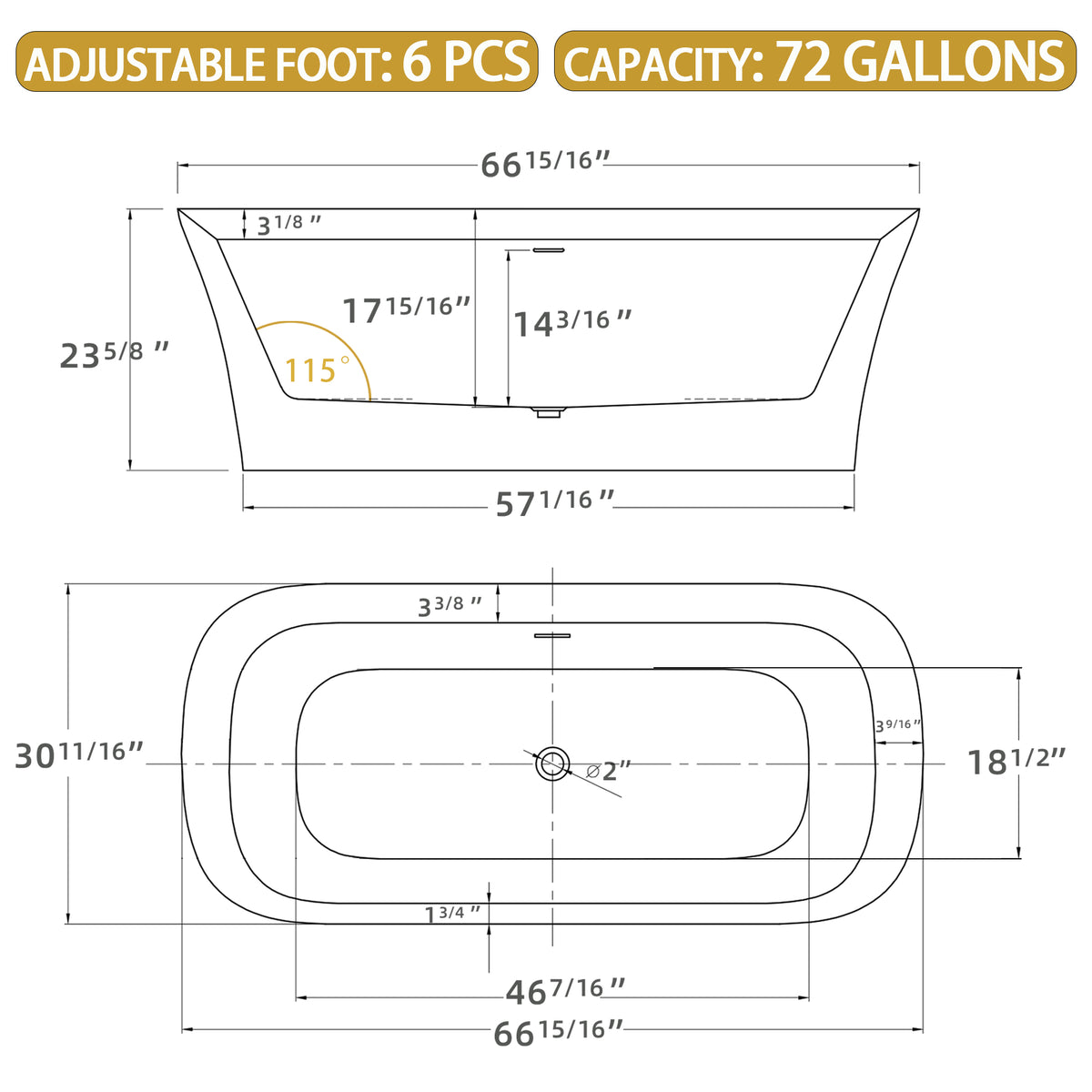 67" Acrylic Free Standing Tub Classic Oval Shape Soaking Tub, Adjustable Freestanding Bathtub With Integrated Slotted Overflow And Chrome Pop Up Drain Anti Clogging Gloss White Gloss White Oval Bathroom Freestanding Tubs Polished 61 69 In Modern Soaking