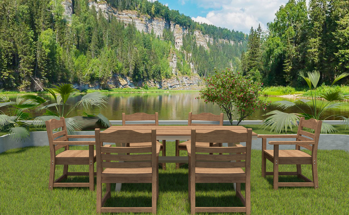 Patio Dining Chair With Armset Set Of 2, Hips Materialwith Imitation Wood Grain Wexture Chair For Deck Pool Backyard, Teak Light Teak Hdpe