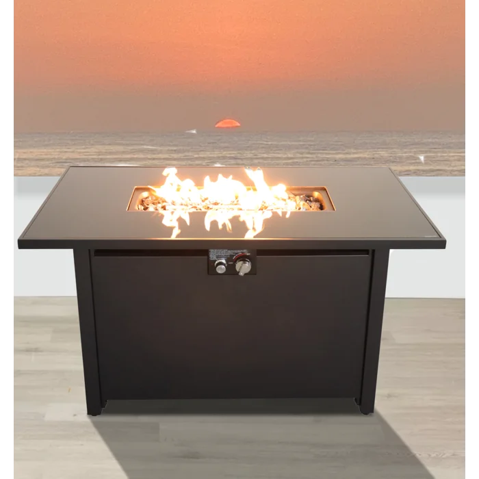 25" H X 42" W Steel Outdoor Fire Pit Table With Lid Black Steel