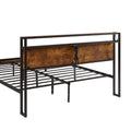 Queen Size Metal Platform Bed Frame With Wooden Headboard And Footboard With Usb Liner,Led Lights, No Box Spring Needed, Large Under Bed Storage, Easy Assemble Queen Black Brown Metal