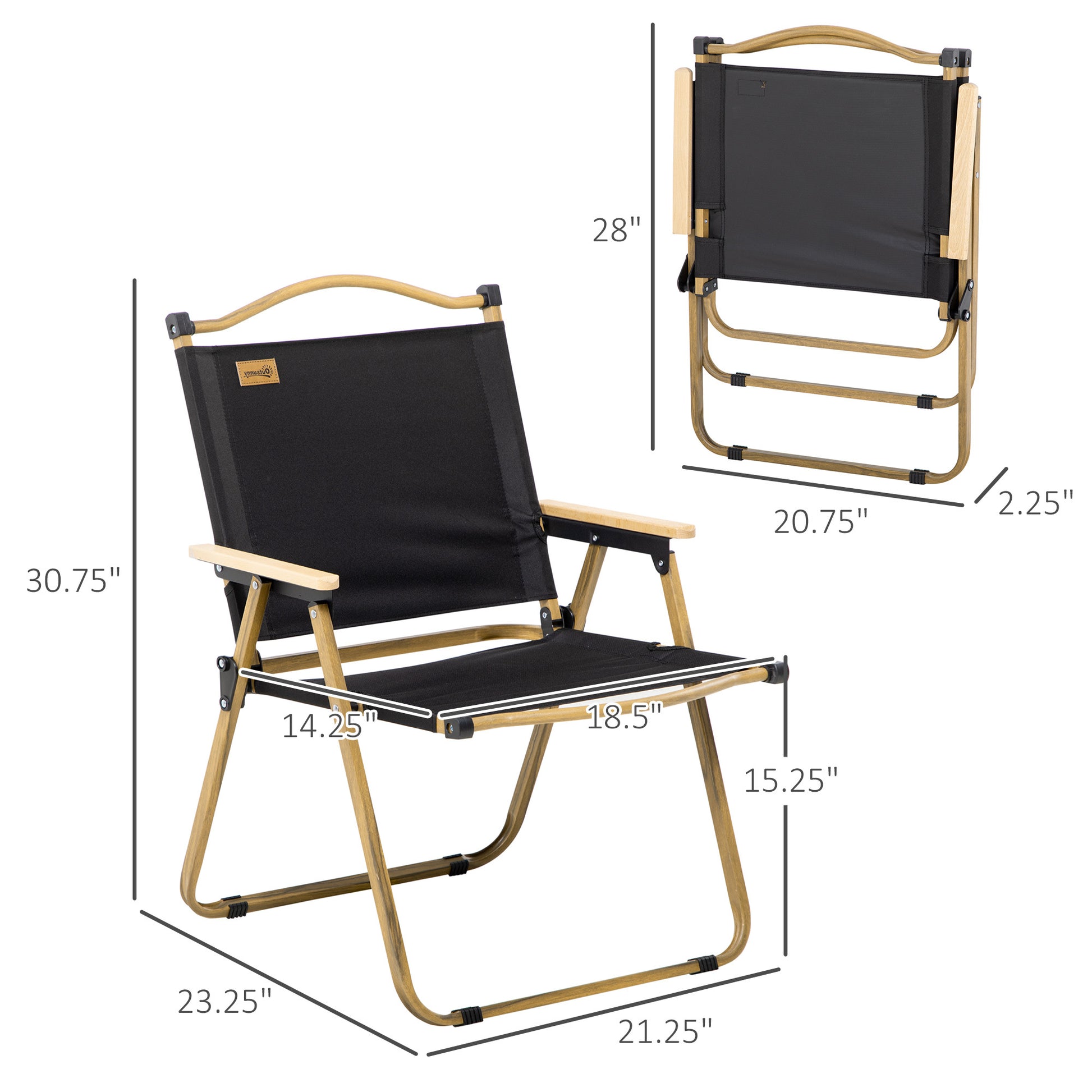 Outsunny 2 Pack Folding Camping Chair, Lightweight & Portable Beach Chairs Armchairs, Perfect For Festivals, Fishing, Picnic And Hiking, Black Black Metal