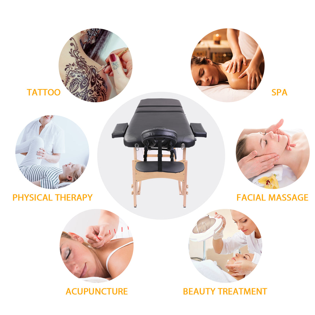 Massage Table Portable Massage Bed Lash Bed With Carrying Case Spa Table Height Adjustable, Salon Bed Face Cradle Bed Black Faux Leather