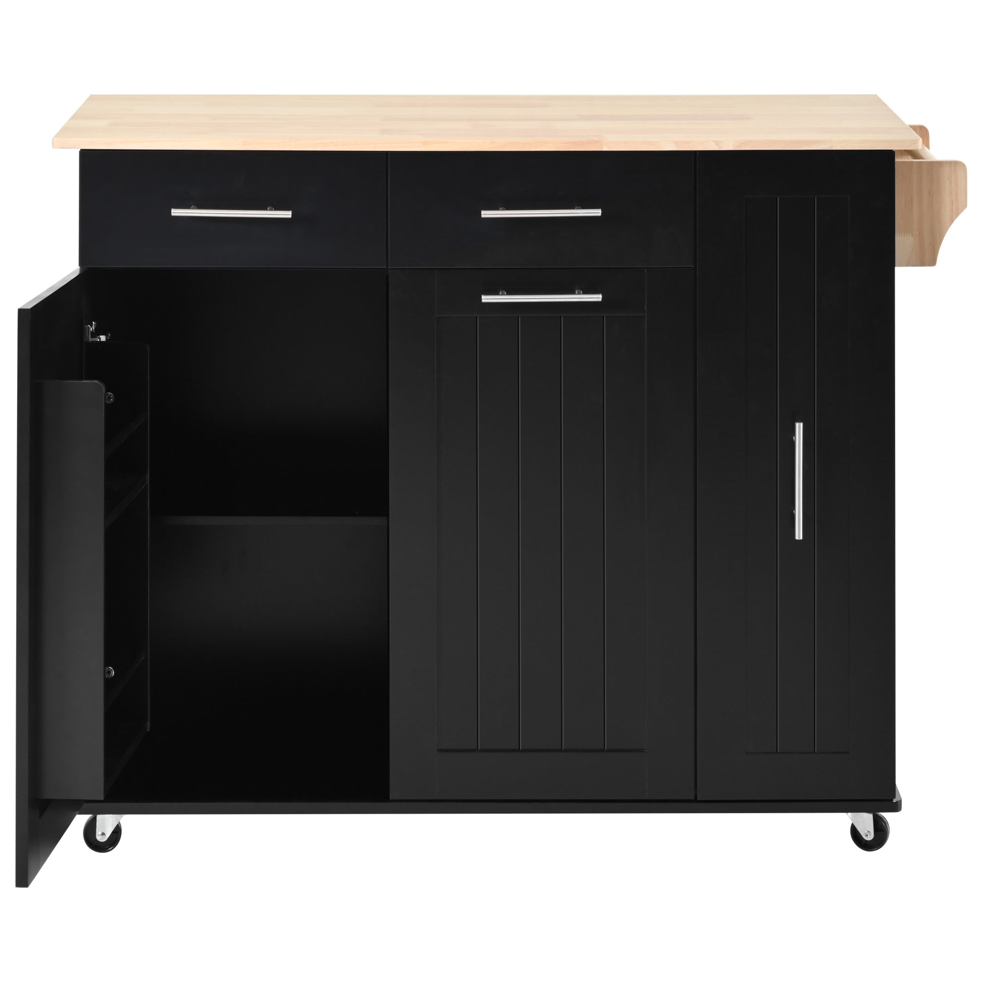 K&K Kitchen Island With Drop Leaf, Kitchen Storage Cart With 3 Tier Pull Out Cabinet Organizer, Internal Storage Rack, Rolling Kitchen Cart On Wheels With Towel Rack, 2 Drawers, For Kitchen, Black Black Brown Kitchen Classic,Farmhouse,Luxury,Modern