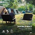Outsunny Double Folding Camping Chair, Loveseat For 2 Adults, Portable Camping Couch With Wood Armrest & Cupholders, For Backpacking, Beach, Sports Travel, Black Black Steel
