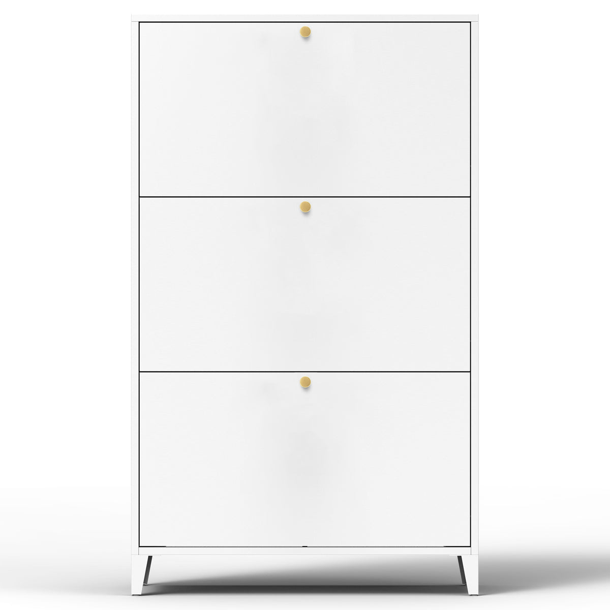 3 Drawer All Steel Shoe Cabinet, Freestanding Shoe Rack Storage Organizer With Flip Door, Modern Tipping Bucket Shoe Cabinet For Entryway, Hallway, Bedroom, White Requires Assembly White Steel