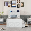 Twin Size Wooden Bed With Storage Headboard With Outlets, Extendable Bed With Twin Size Trundle With Three Storage Drawers,White Twin White Wood