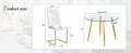 A Modern Minimalist Style Round Transparent Tempered Glass Table With Gold Metal Legs, Paired With 4 Modern Pu Leather High Back Dining Chairs Bring A Luxurious Experience. White Seats 4 Glass Metal