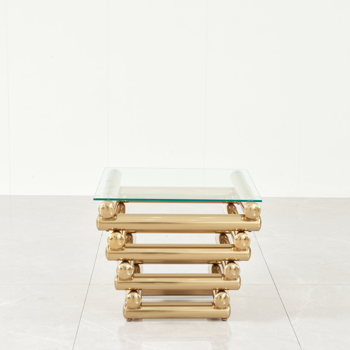 Gold Stainless Steel Clear Tempered Glass Coffee Table For Bed Room, Living Room Clear,Gold Modern Open Storage Stainless Steel,Tempered Glass