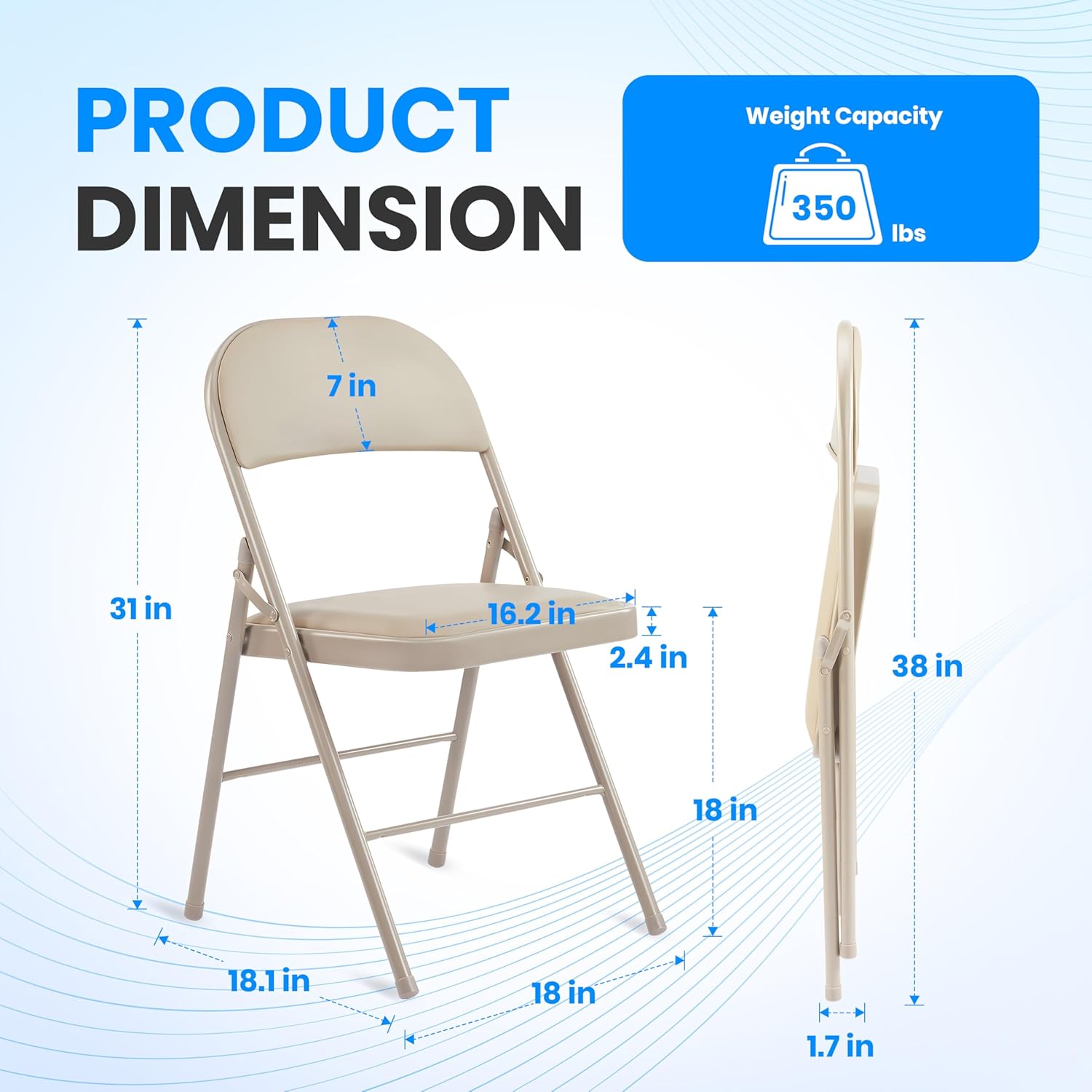 4 Pack Folding Chairs With Leather Padded Cushion Seats & Durable Metal Frame, Comfortable, Foldable, Portable, Commercial Event Seat, Indoor Outdoor For Parties, Home, Office, Kahki Khaki Leather