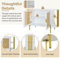 2 Door Elegant Curved Dining Cabinet With Gold Trim And Woven Rattan Doors For Dining Room White White Particle Board