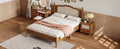 Queen Size Wooden Platform Bed With Natural Rattan Headboard, Vintage Bed Frame With Wooden Slat Support, Walnut Box Spring Not Required Queen Walnut Wood