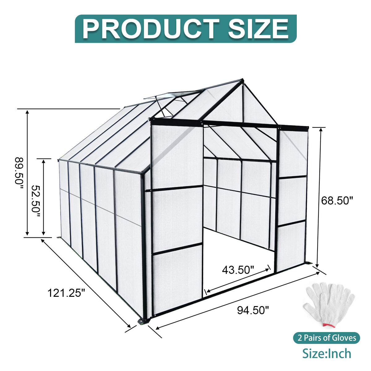8X10Ft Double Door Polycarbonate Greenhouse Raised Base And Anchor Aluminum Heavy Duty Walk In Greenhouses For Outdoor Backyard In All Season,Black Black Aluminium