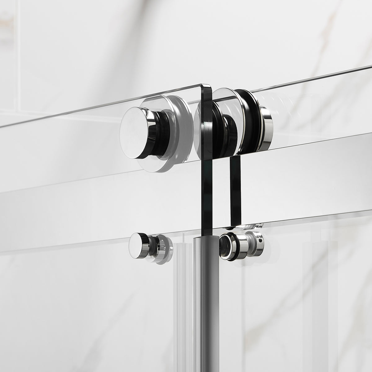 56" 60"W X 76"H Frameless Double Sliding Shower Door, 3 8" 10Mm Clear Tempered Glass, Glass Door For Bathroom, Chrome Finish Chrome Bathroom American Design Glass Metal