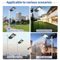 Solar Street Lights Outdoor, Parking Lot Lights With 66Pcs Led Beadsip65 Waterproof Solar Flood Lights, Dusk To Dawn Solar Lights For Garden, Street Side Road,Courtyard Villa,City Square Black White Modern,Sporty,Vintage Metal