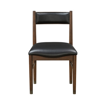 Black Leather Upholstered Side Chairs Set Of 2, Modern Contemporary Cherry Finish Wooden Furniture Dining Chairs Cherry Dining Room Contemporary,Modern,Transitional Wood