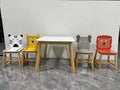 5 Piece Kiddy Table And Chair Setkids Wood Table With 4 Chairs Set Cartoon Animals Bigger Table 3 8 Years Old White Solid Wood